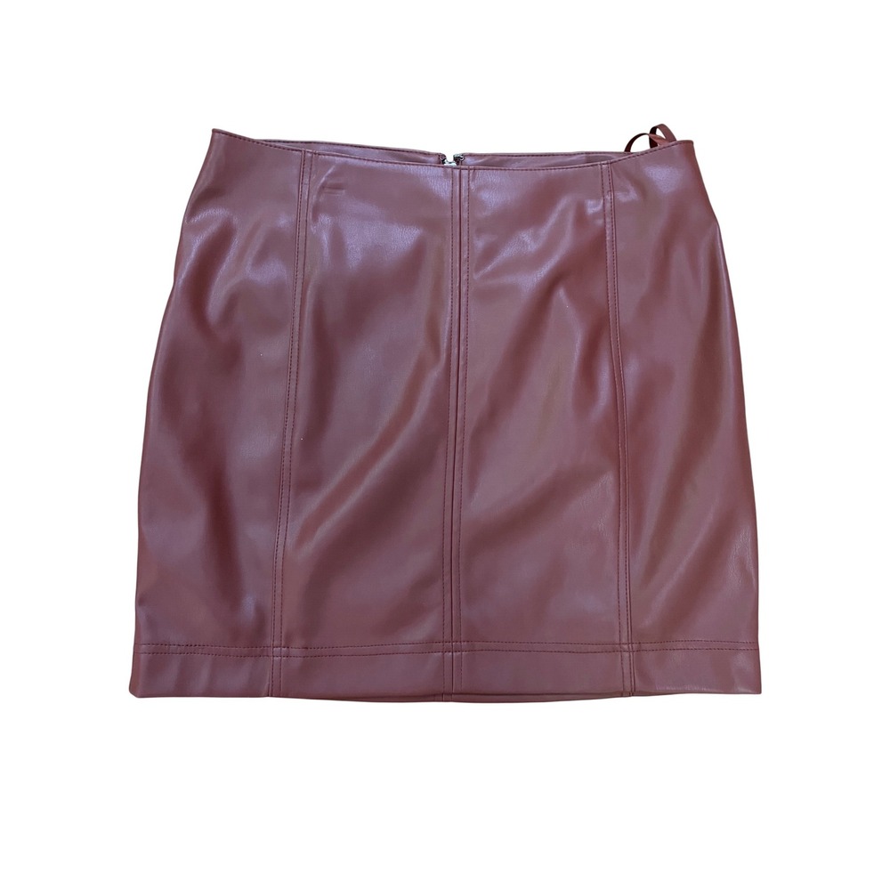 Free People Womens Faux Leather Mini Skirt Panel Detail Copper Brown Size 10 NEW